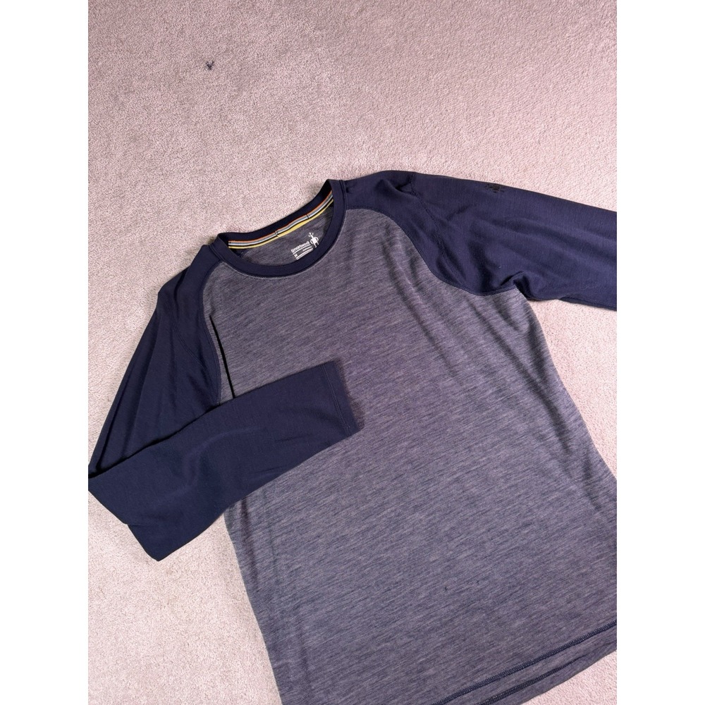 Smartwool Men's M Merino Wool Long Sleeve Shirt Navy Gray Raglan Base Layer **